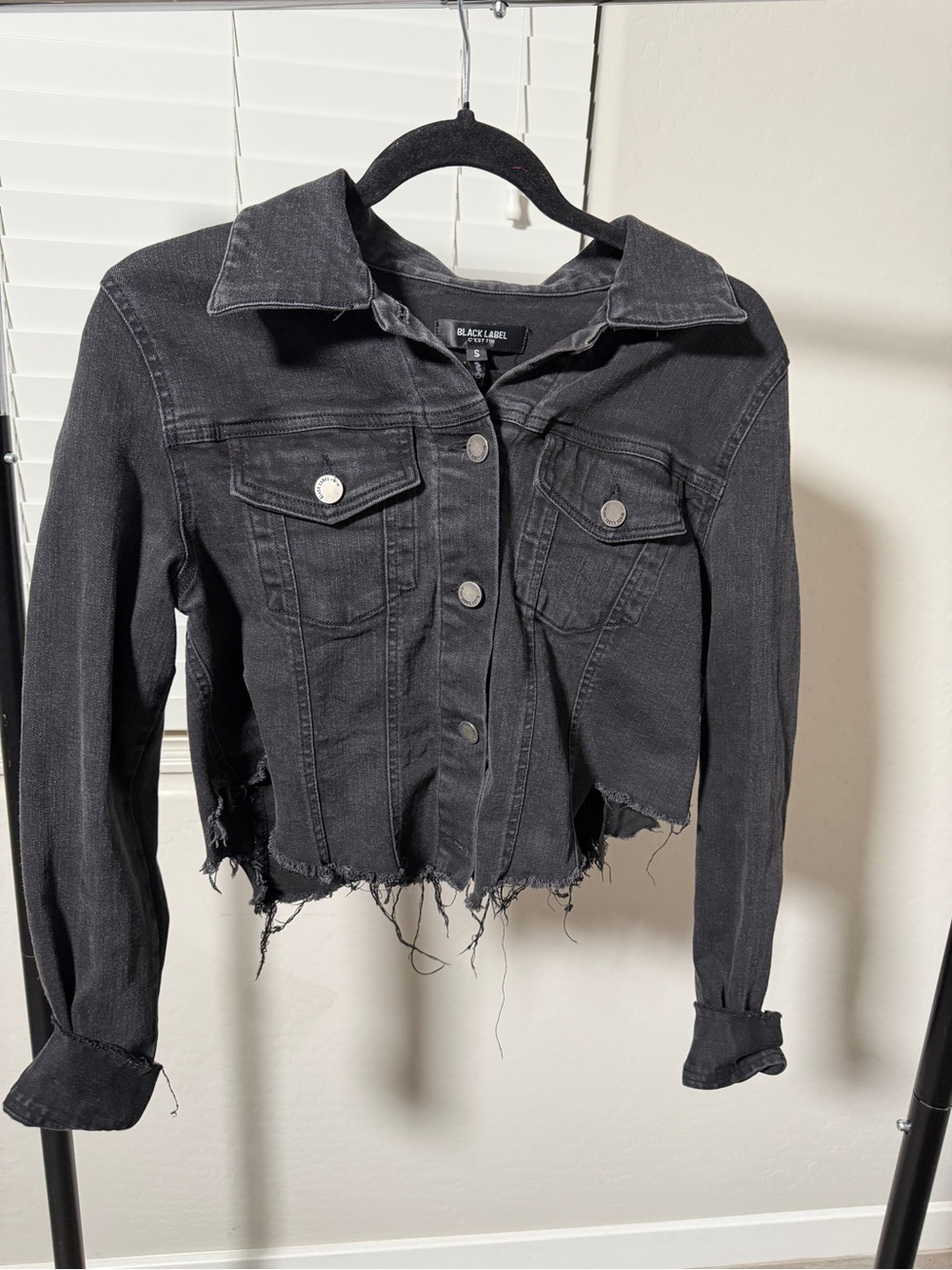 Black Label Women's Black Distressed Cropped Denim Jacket